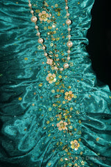 Turqoise Mermaid Halter Satin Beaded Long Prom Dress Retro V-Neck Rhinestone Evening Gown