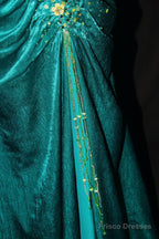 Turqoise Mermaid Halter Satin Beaded Long Prom Dress Retro V-Neck Rhinestone Evening Gown