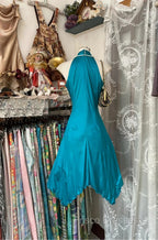 Turquoise A-Line Halter Satin Formal Prom Dress Sexy Sleeveless Party Dress