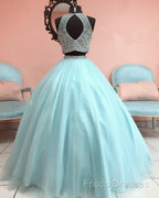 Two Piece Ball Gown Dress With Beaded Crop Top