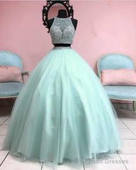 Two Piece Ball Gown Dress With Beaded Crop Top