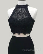Two Piece Black Homecoming Dress Lace Crop Top