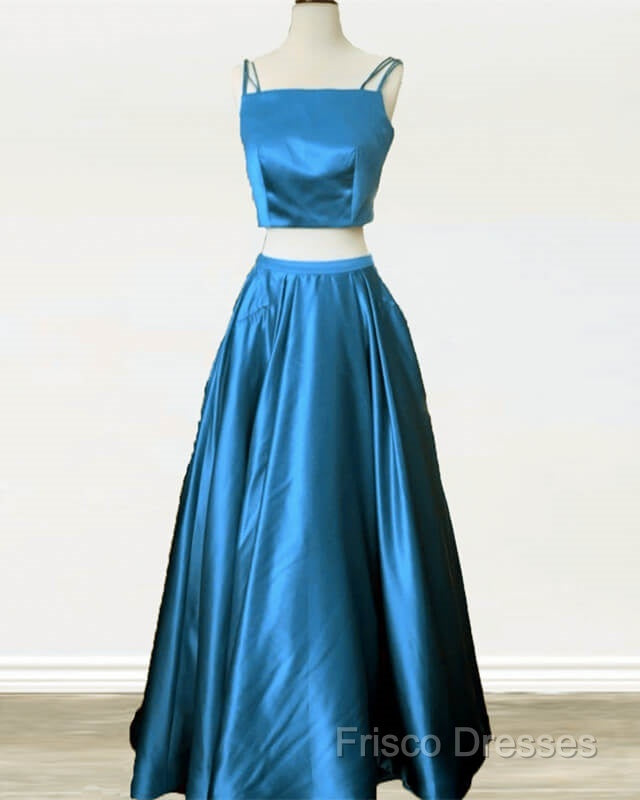 Two Piece Green Satin Formal Prom Dress With Straps