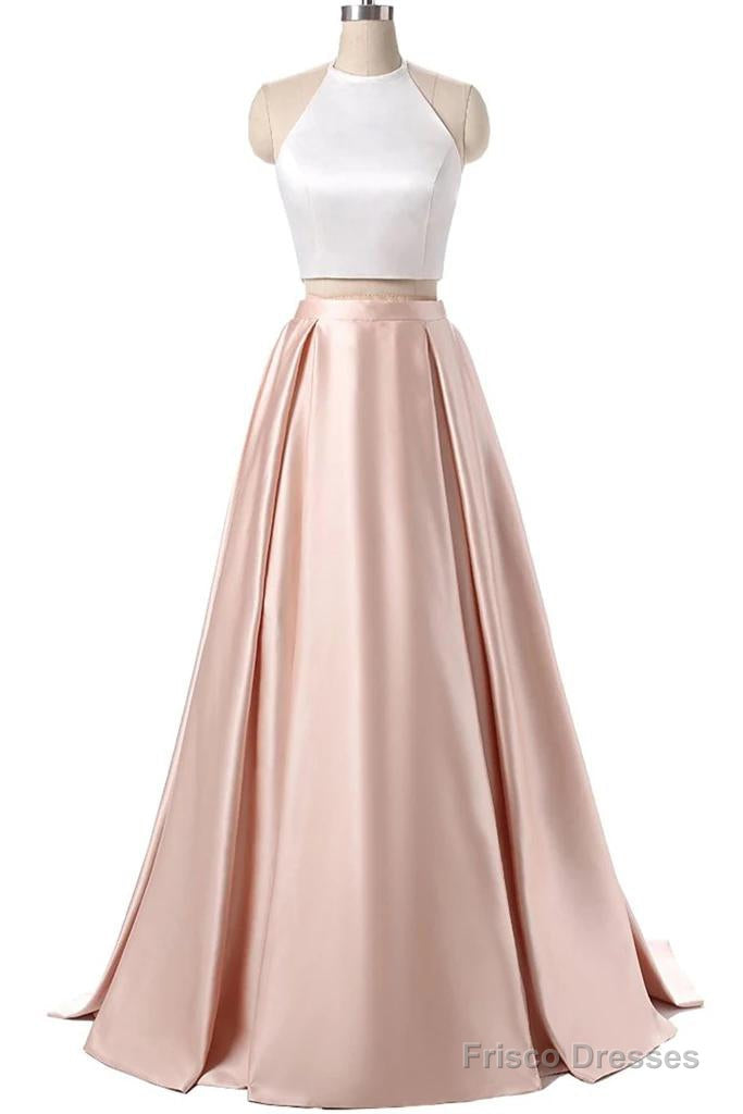 Two Piece High Neck Halter Long Homecoming Dress Main image