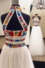 Two Piece High Neck Long Evening Dress with Appliques Sleeveless