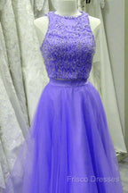 Two Piece Lavender Formal Prom Dress Lace Crop