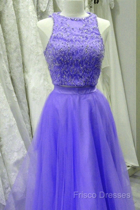 Two Piece Lavender Formal Prom Dress Lace Crop