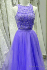 Two Piece Lavender Prom Dresses Lace Crop