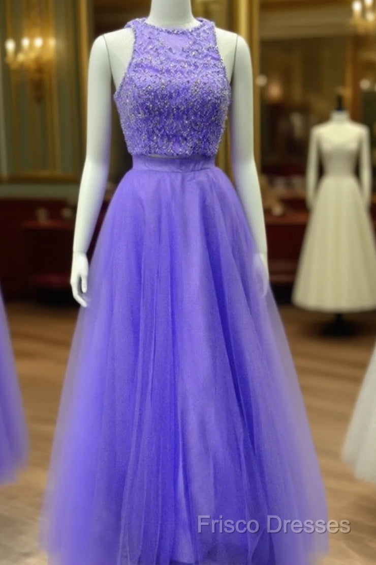 Two Piece Lavender Formal Prom Dress Lace Crop Main image