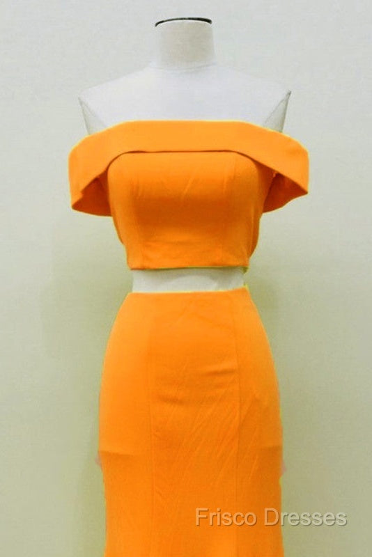 Two Piece Orange Formal Prom Dress Mermaid Off Shoulder Secondary image