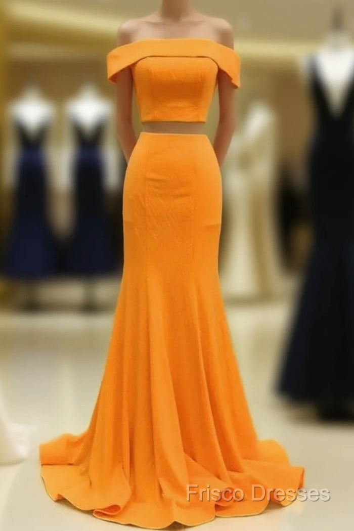 Two Piece Orange Formal Prom Dress Mermaid Off Shoulder Main image