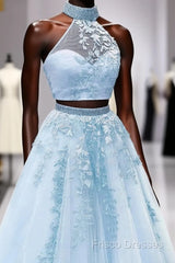 Two Piece Formal Prom Dress Ball Gown Appliques Beaded