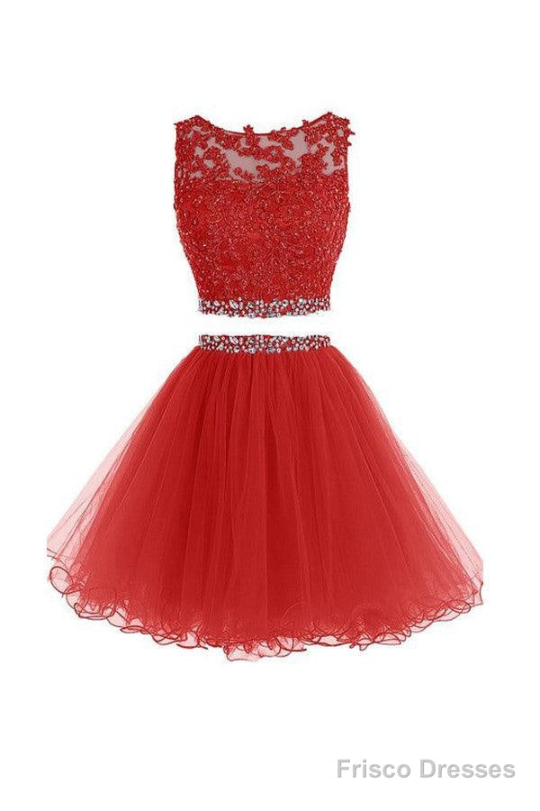 Two Piece Red Homecoming Dress Short Prom Dress With Beading Main image