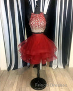 Two Piece Ruffles Ball Gown Homecoming Dress,Navy Blue Semi Formal Prom Dress