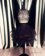 Two Piece Ruffles Ball Gown Homecoming Dress,Navy Blue Semi Formal Prom Dress