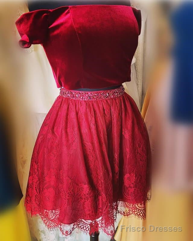 Two Piece Velvet And Lace Homecoming Dresses Secondary image