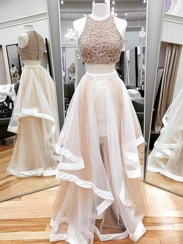 Two Pieces Beaded Unique Light Pink Charming Vintage Formal Evening Prom Dresses Main image
