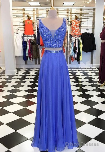 Two Pieces Beading Long Prom Dress,Prom Dresses,Pageant Dress,Evening Dress,Ball Dance Dresses,Graduation School Party Gown Main image