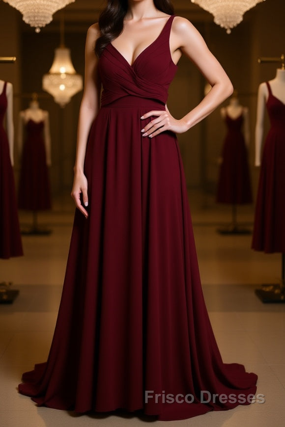 Two Pieces Burgundy Long Formal Prom Dresses, Dark Wine Red 2 Pieces Long Formal Bridesmaid Dresses Main image