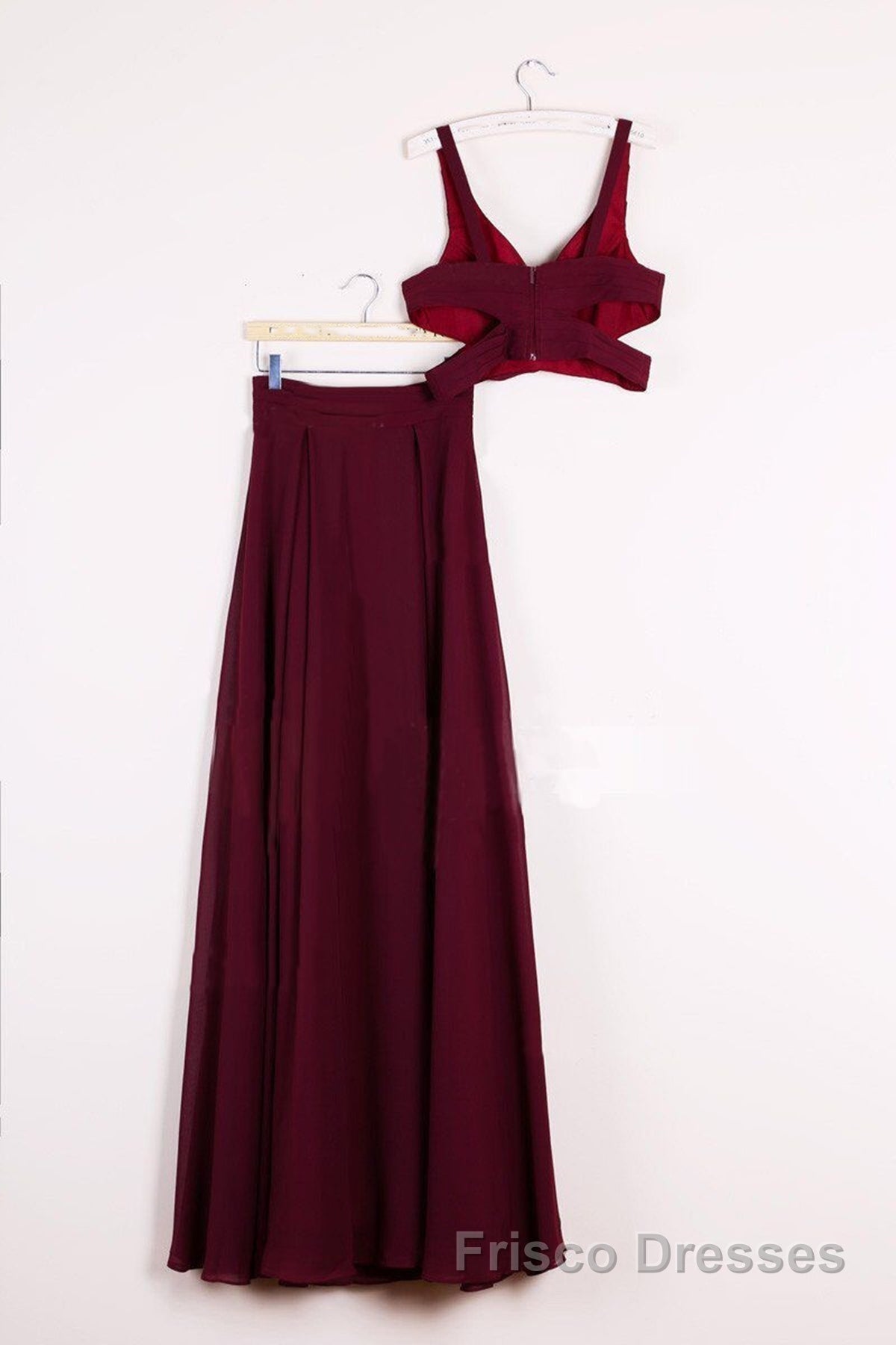 Two Pieces Burgundy Long Formal Prom Dresses, Dark Wine Red 2 Pieces Long Formal Bridesmaid Dresses Secondary image