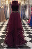 Two Pieces Maroon Long Formal Prom Dresses, Dark Burgundy 2 Pieces Formal Evening Dresses