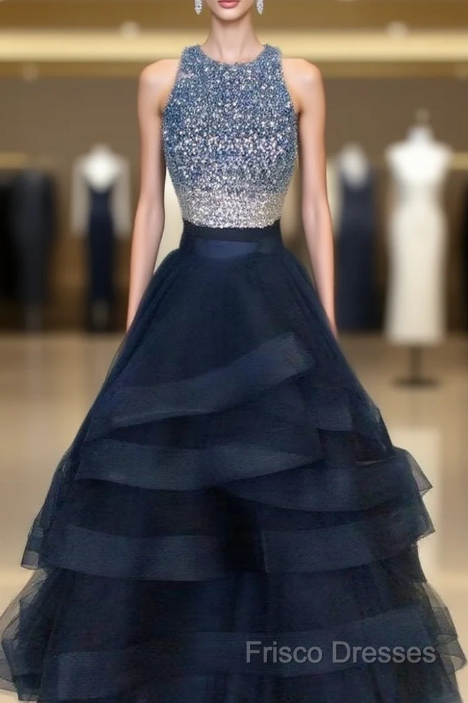 Two Pieces Navy Formal Prom Dress Halter Neckline, Formal Dress, Graduation School Party Dance Dress