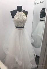 Two Pieces Prom Dress Long With Beading,Prom Dresses,Pageant Dress
