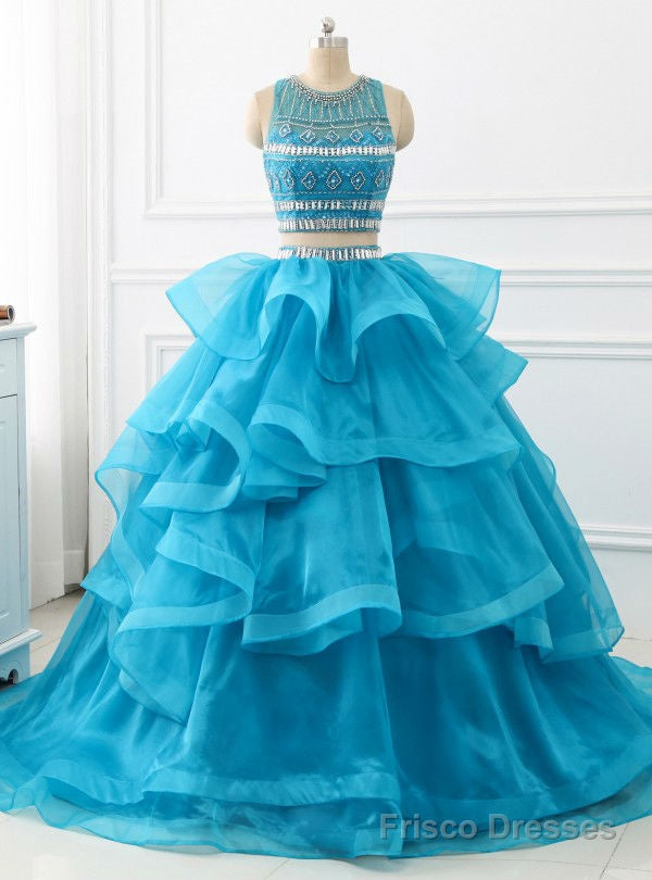 Two Pieces Sweet Princess Dresses Prom Party Dress with Beaded Ruffles Main image