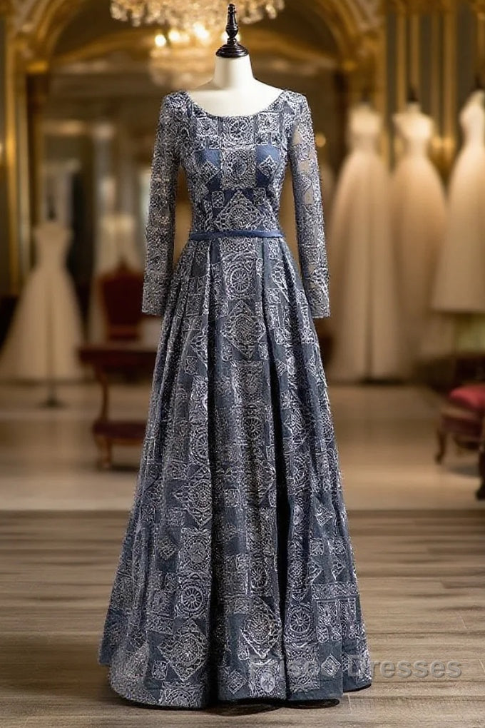 Unique A-Line/Princess Scoop Long Sleeves Applique With Beading Floor-Length Wedding Dress Main image