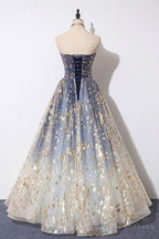 Unique A Line Strapless Ombre Long Prom Dress Stunning Party Dresses