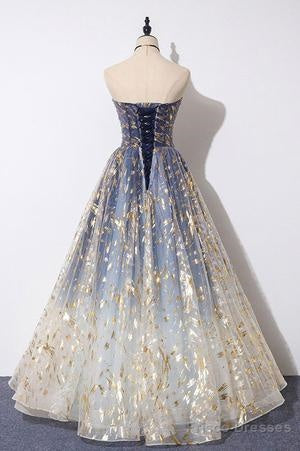 Unique A Line Strapless Ombre Long Prom Dress Stunning Party Dresses