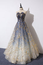 Unique A Line Strapless Ombre Long Prom Dress Stunning Party Dresses
