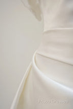 Unique A Line Strapless Satin White Wedding Dress Brides Dress