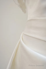 Unique A Line Strapless Satin White Wedding Dresses Brides Dress
