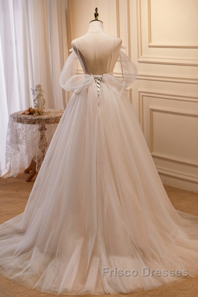 Unique And Noble Ivory Sleeveless Off Shoulder Ball Dress Ivory Sheer Thin Shoulder Strap With Backless Strap Formal Prom Dress Secondary image