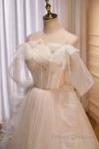 Unique And Noble Ivory Sleeveless Off Shoulder Ball Dress Ivory Sheer Thin Shoulder Strap With Backless Strap Formal Prom Dress
