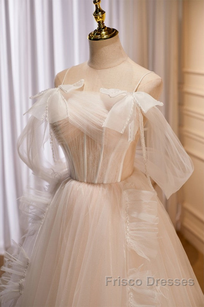 Unique And Noble Ivory Sleeveless Off Shoulder Ball Dress Ivory Sheer Thin Shoulder Strap With Backless Strap Formal Prom Dress