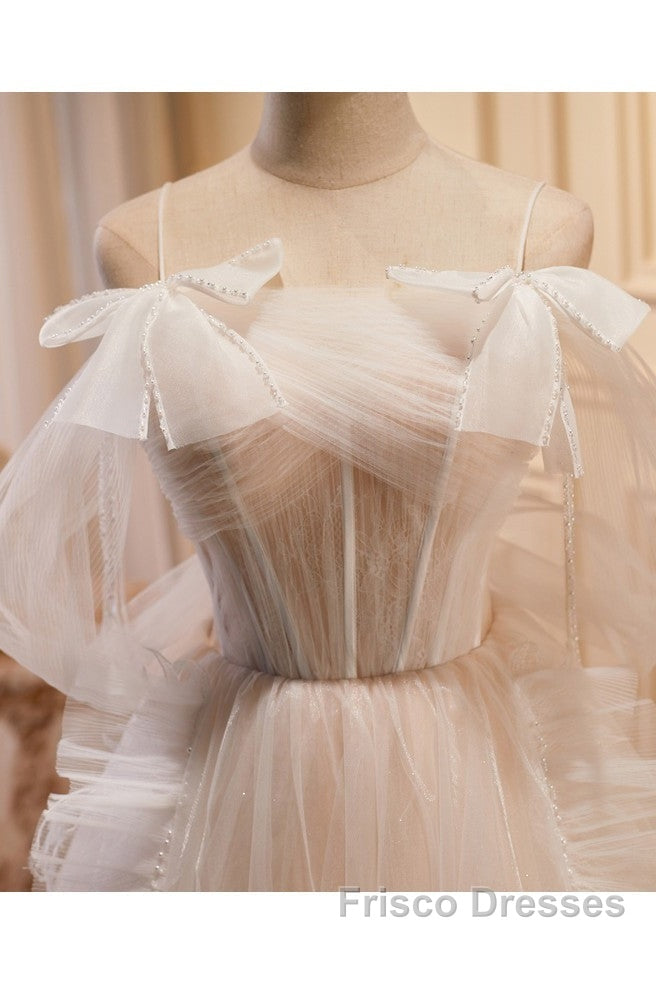 Unique And Noble Ivory Sleeveless Off Shoulder Ball Dress Ivory Sheer Thin Shoulder Strap With Backless Strap Formal Prom Dress