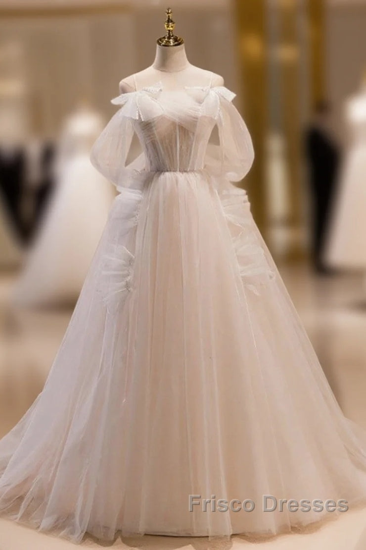 Unique And Noble Ivory Sleeveless Off Shoulder Ball Dress Ivory Sheer Thin Shoulder Strap With Backless Strap Formal Prom Dress Main image