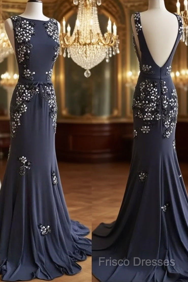 Unique Applique Chiffon Long Formal Prom Dress, Backless Formal Dress