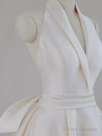 Unique Ball Gown Halter Neckline Satin Pleats White Wedding Dresses