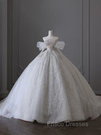 Unique Ball Gown Off The Shoulder Lace Long Sleeves Wedding Dress Brides Dress