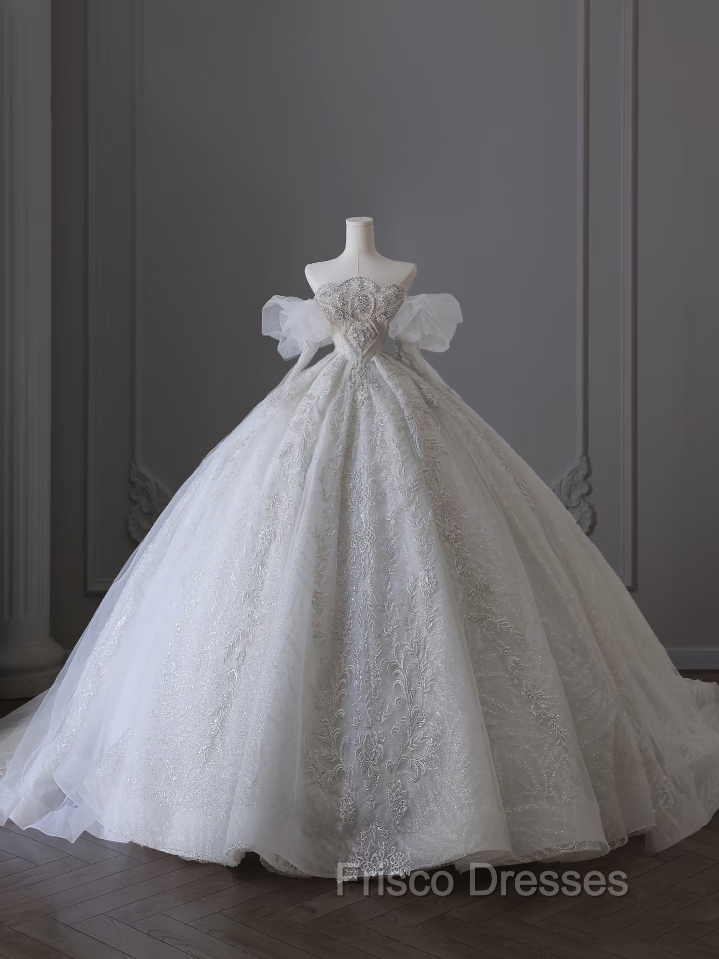 Unique Ball Gown Off The Shoulder Lace Long Sleeves Wedding Dress Brides Dress