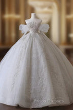 Unique Ball Gown Off The Shoulder Lace Long Sleeves Wedding Dress Brides Dress