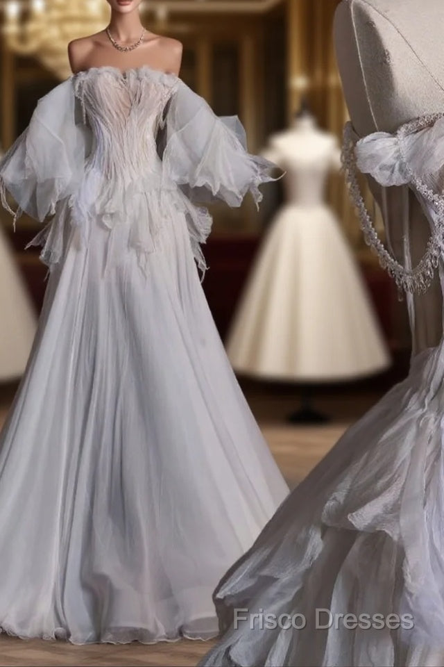 Unique Ball Gown Off The Shoulder Long Tulle White Wedding Dress Brides Dress Main image