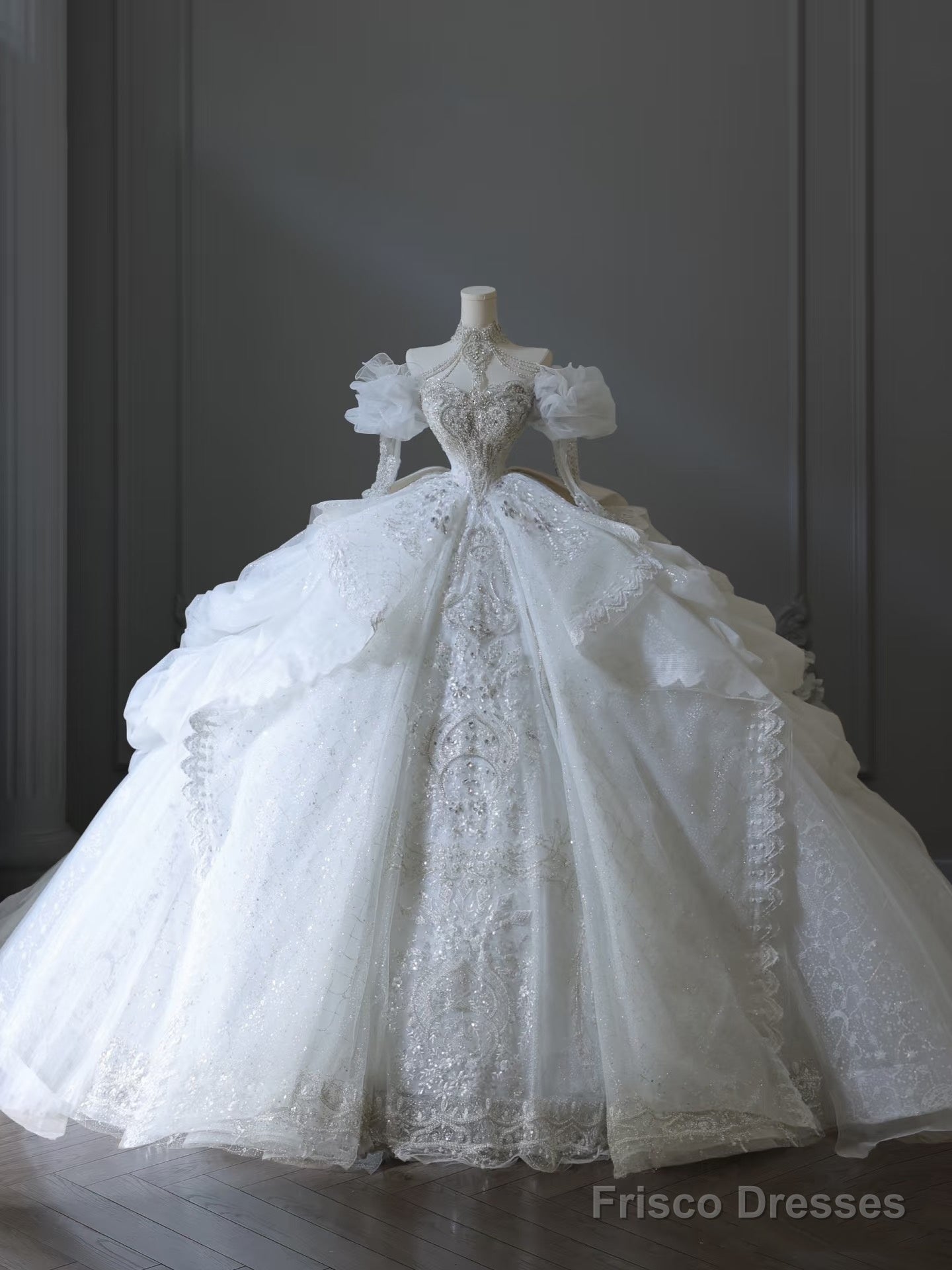 Unique Ball Gown Off The Shoulder Sequin Long Sleeves Wedding Dresses Brides Dress Secondary image