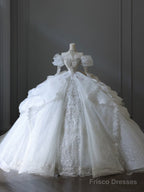 Unique Ball Gown Off The Shoulder Sequin Long Sleeves Wedding Dresses Brides Dress
