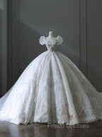 Unique Ball Gown Square Neckline Sequin Short Sleeves Wedding Dress Brides Dress