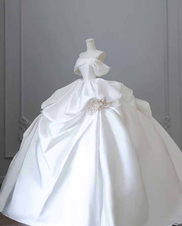 Unique Ball Gown Strapless Off The Shoulder Satin Long Wedding Dresses Brides Dress Secondary image