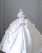 Unique Ball Gown Strapless Off The Shoulder Satin Long Wedding Dresses Brides Dress